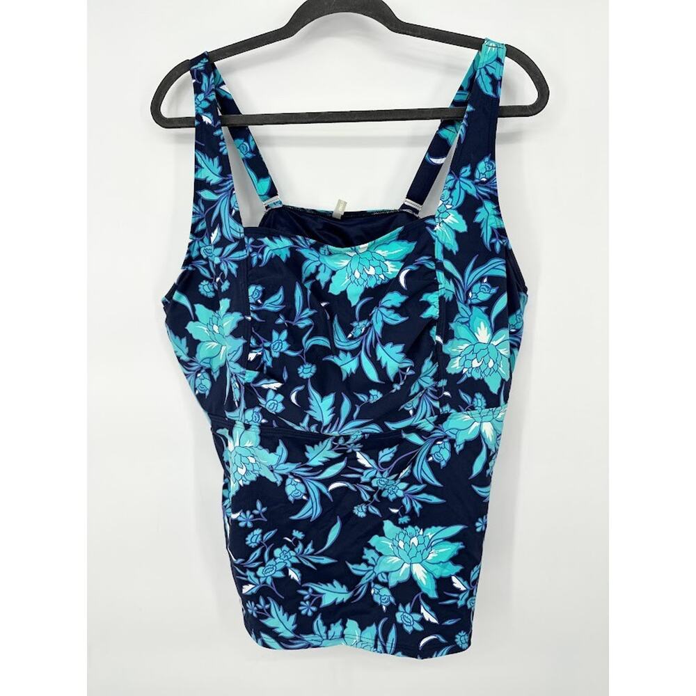 Lands End Womens Blue Floral Tankini‎ Swim Top Adjustable Straps Size 20WDDD